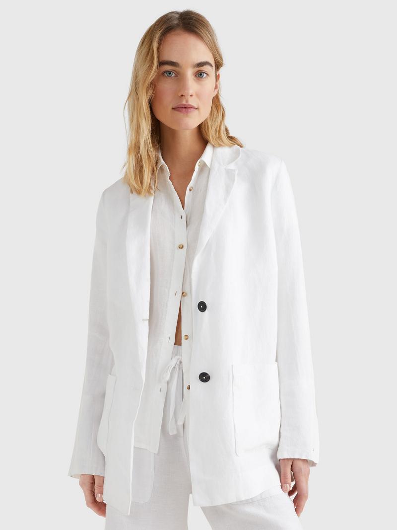 Női Tommy Hilfiger Relaxed Fit Linen Blazer Fehér | HU 5ILH